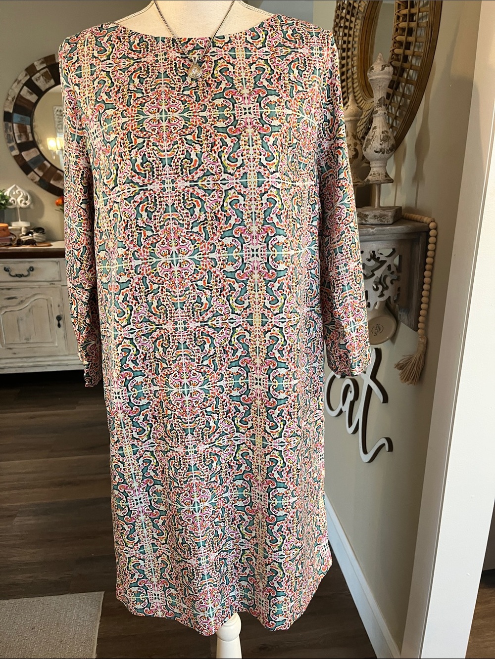The Limited Multicolor Printed 3/4 Sleeve Shift Dress